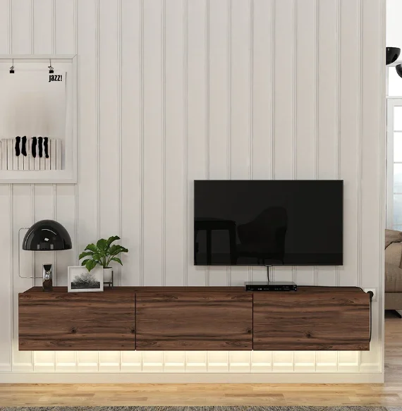 Meuble TV SUPER -bois- éclairage LED 180cm