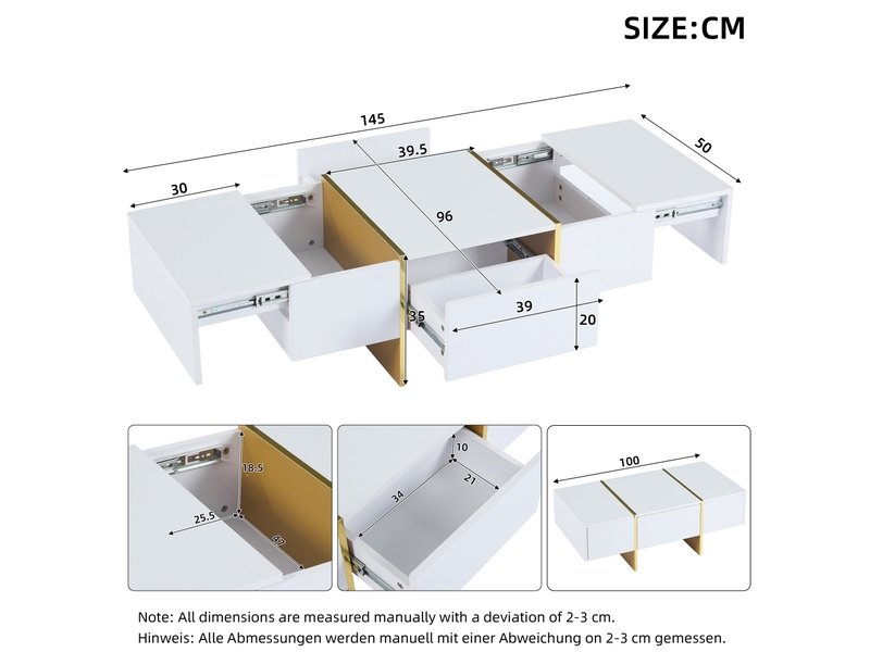 Table basse blanc - Table basse avec 4 tiroirs et plateau brillant - pour le salon – Image 7