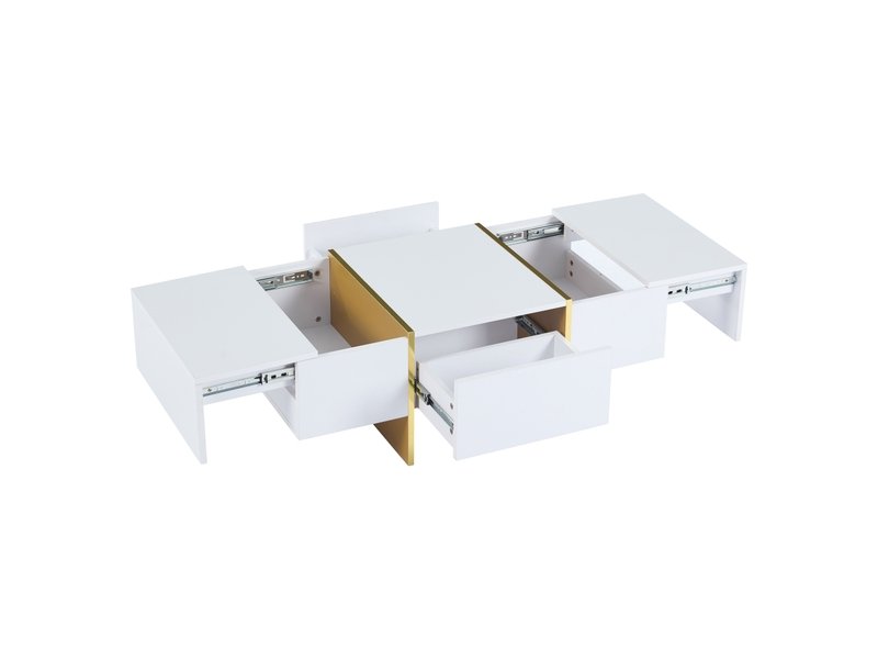 Table basse blanc - Table basse avec 4 tiroirs et plateau brillant - pour le salon – Image 8