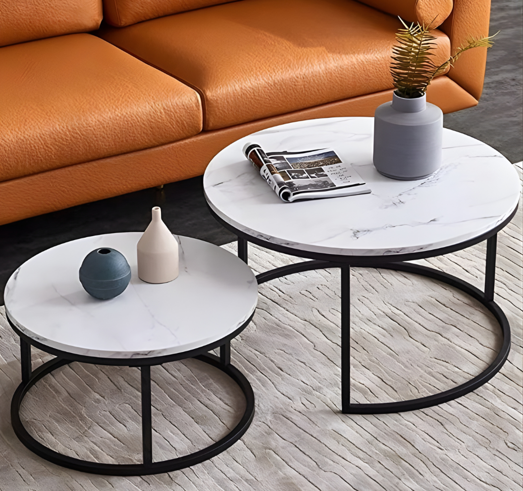 Tables basses gigognes ANGELA - Effet Marbre blanc et métal doré – Image 10