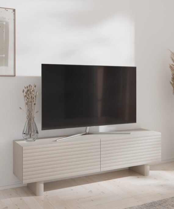 Meuble TV avec 2 portes en MDF - 150 cm - Beige - LUDIMA
