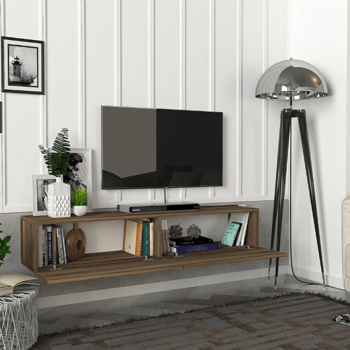 Meuble TV design mural suspendu AZERTY 135 cm - Noyer foncé – Image 5