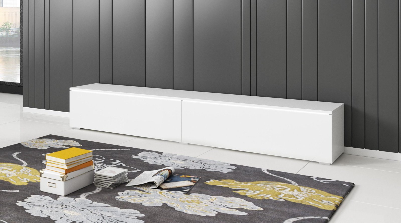 Meuble TV ASUZ moderne 180 cm pour salon – 2 portes, sans poignées, mat – Image 4