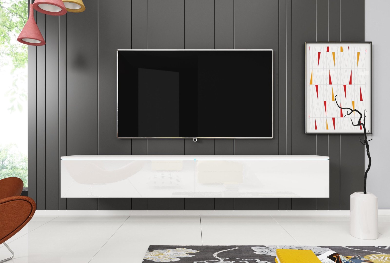 Meuble TV ASUZ moderne 180 cm pour salon – 2 portes, sans poignées, mat – Image 3