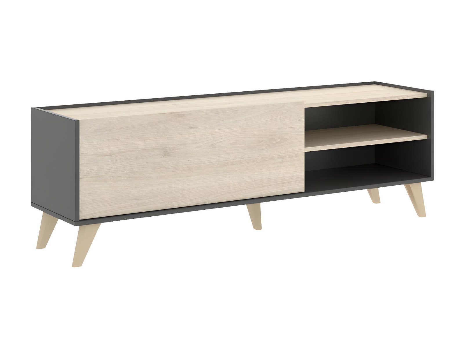 Meuble TV KOLYMA - 1 porte & 2 niches - Coloris : Chêne & Anthracite – Image 6