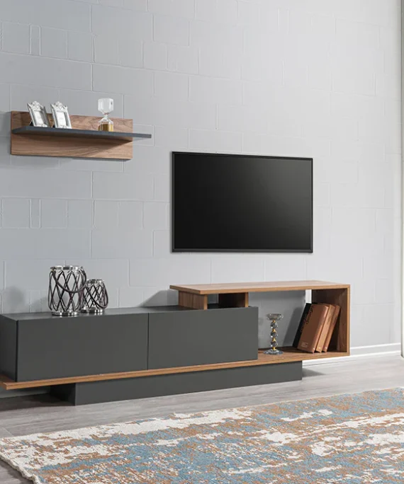 Meuble TV RESTO-anthracite et chêne- 180cm