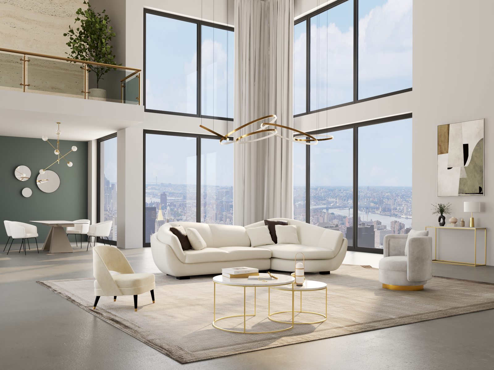 Tables basses gigognes ANGELA - Effet Marbre blanc et métal doré – Image 3