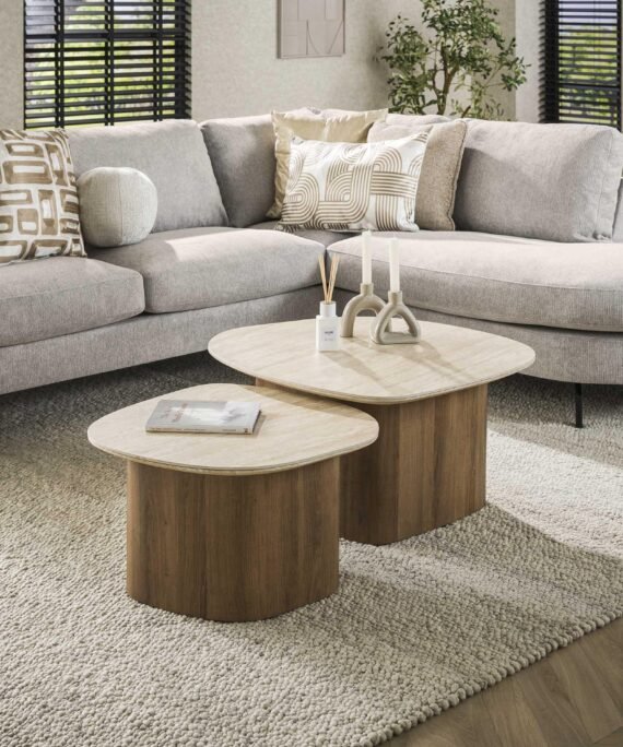 Table basse Romano Kiezel - Céramique Travertin - Lot de 2