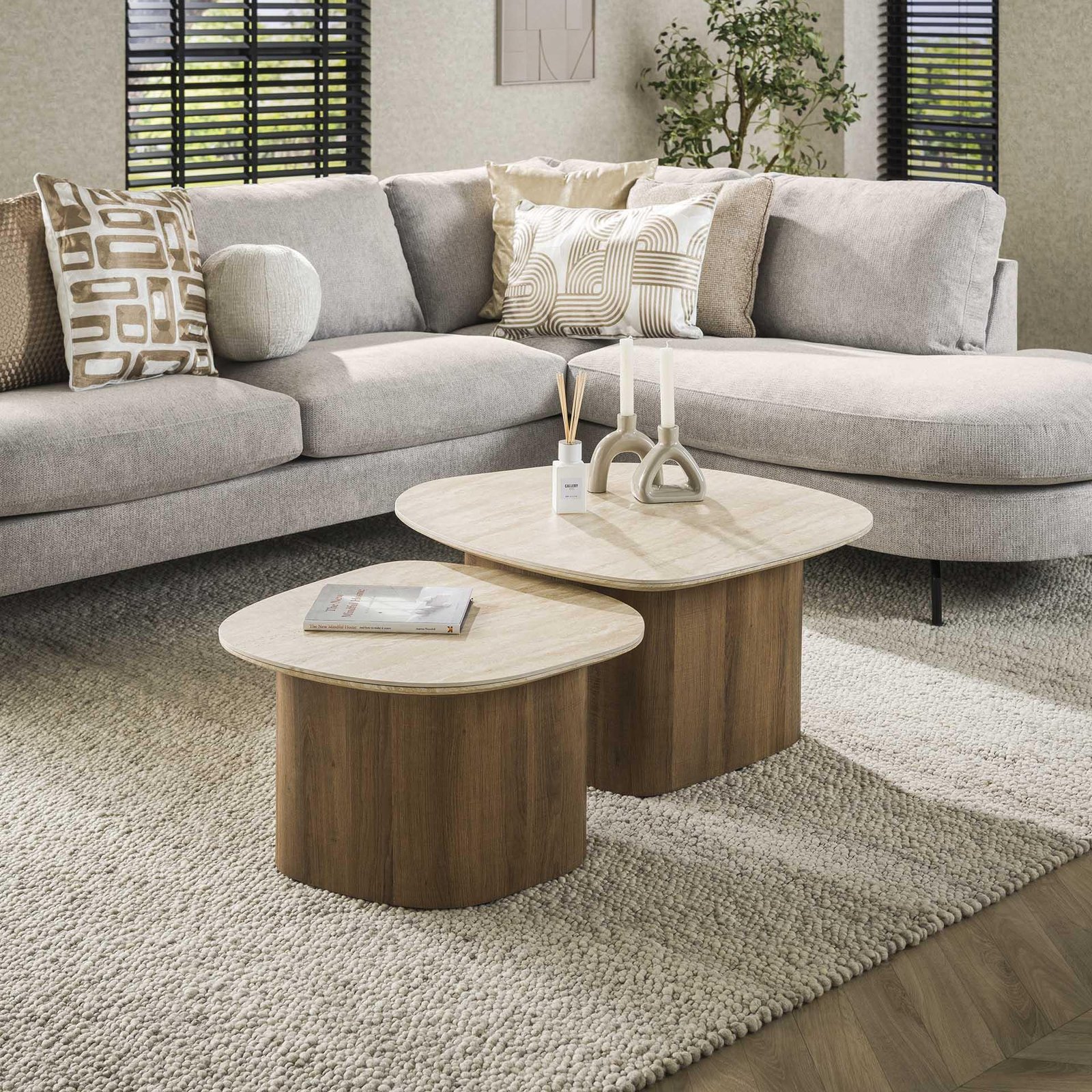 Table basse Romano Kiezel - Céramique Travertin - Lot de 2