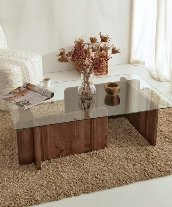 Table basse en verre trempé - Naturel foncé et Transparent - AZRA