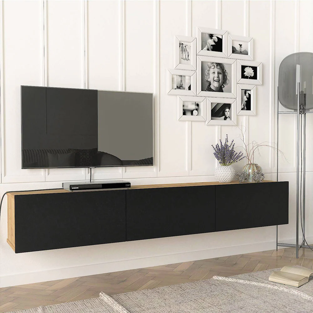 Meuble TV design suspendu CUPA 180 cm - Chêne et noir – Image 4