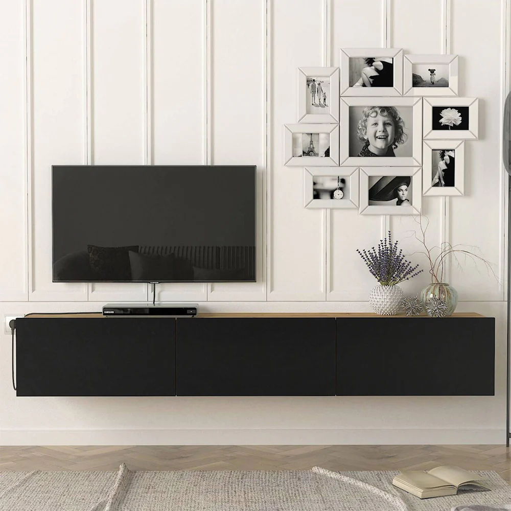 Meuble TV design suspendu CUPA 180 cm - Chêne et noir – Image 3