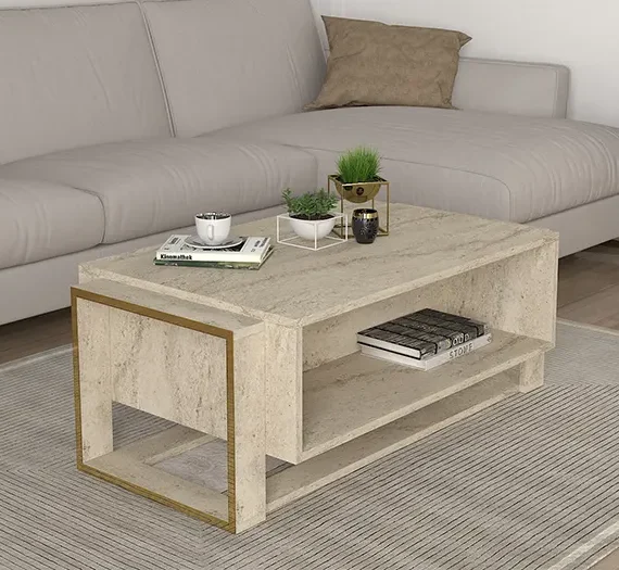 Table Basse DEMO Bianco - Effet marbre Travertin