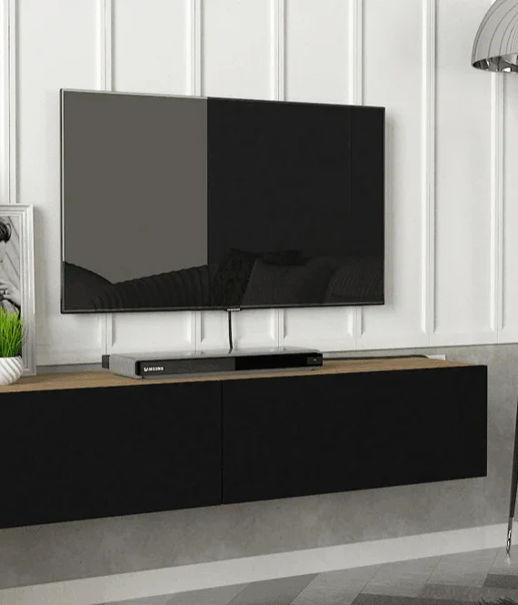 Meuble TV Suspendu IRIS 135cm - Chêne et Noir