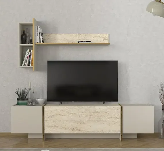 Meubles TV CHUPI - Pour séjour ou salon  effet marbre Travertin