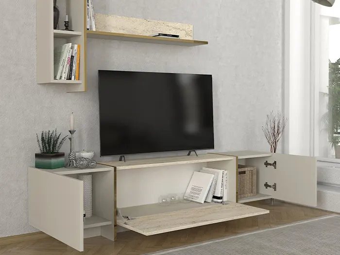 Ensemble Meuble TV & Table basse Travertin CHUPPI – Image 3