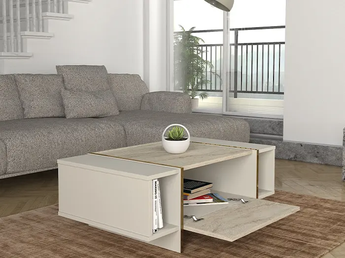 Ensemble Meuble TV & Table basse Travertin CHUPPI – Image 4