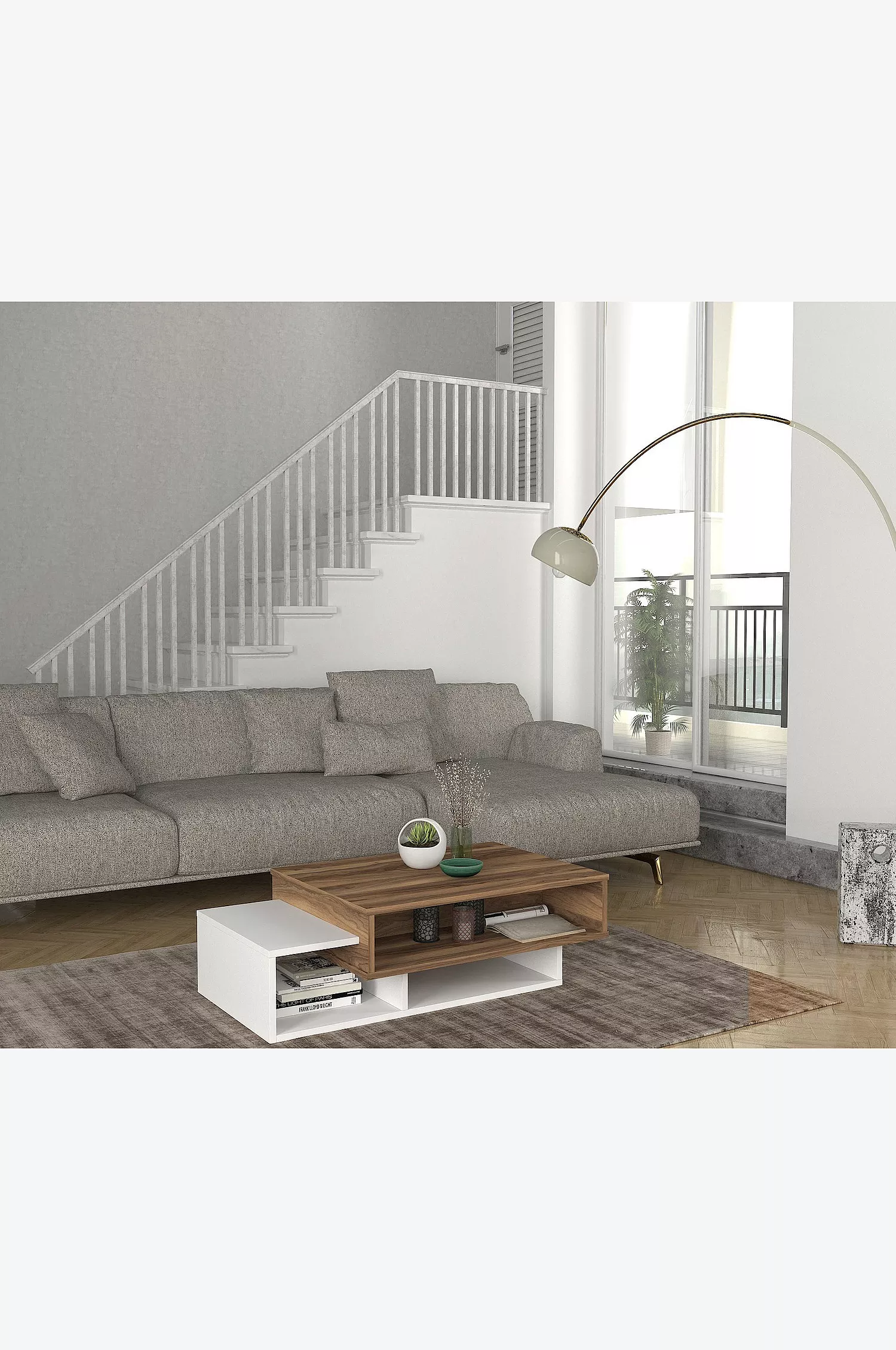 Table basse -TOKYO - Noyer et blanc 105cm – Image 9