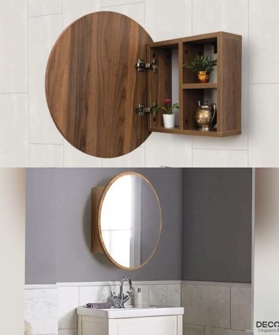 Miroir rond -MADEIRA- avec armoire moderne