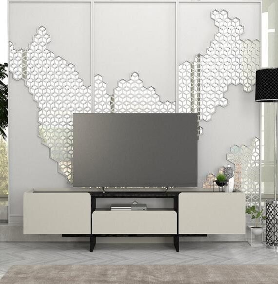 Meuble TV AMIGO -beige et noir- 183cm
