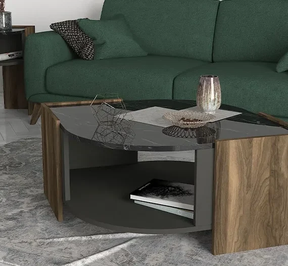 Table Basse DEBRAM- Noyer, Effet Marbre et Noir