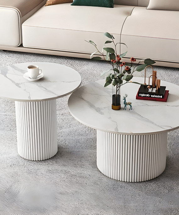 Deux tables basses Oleva -Blanc - Noir effet marbre