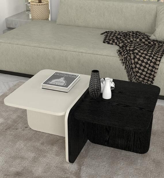 Table basse AMIGO -noir et beige- 93cm