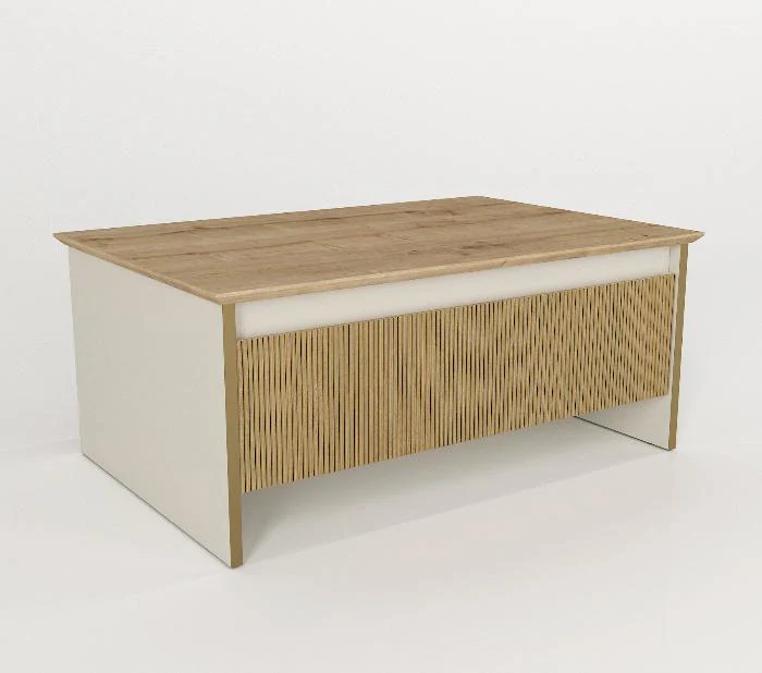 Table basse IRON-bois et blanc cassé- 90cm – Image 6