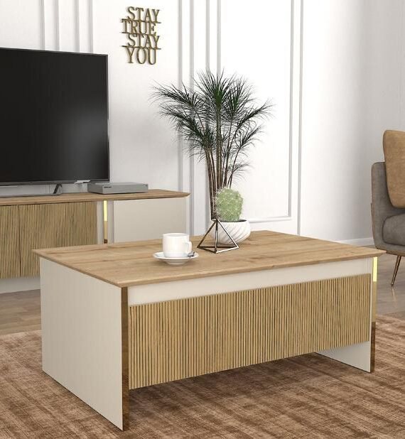 Table basse IRON-bois et blanc cassé- 90cm