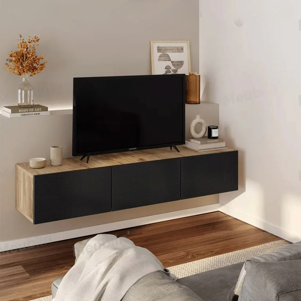 Meuble TV design suspendu CUPA 180 cm - Chêne et noir
