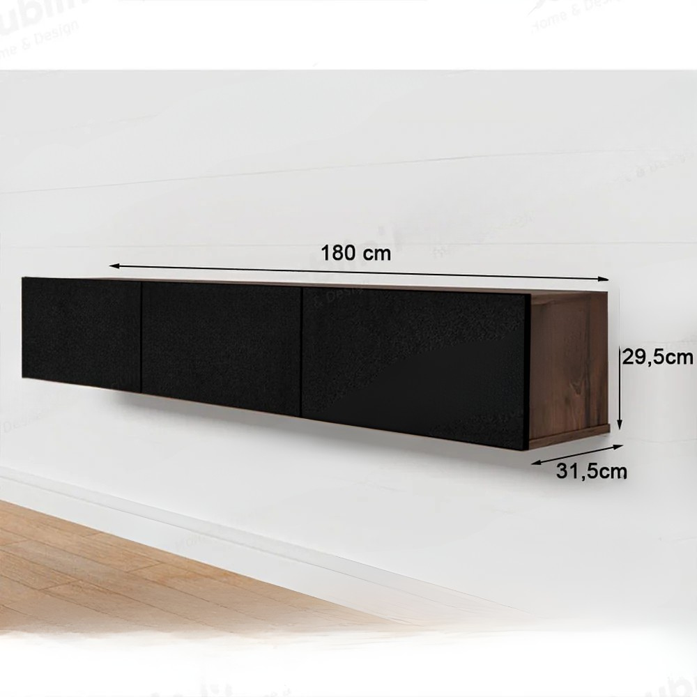 Meuble TV design suspendu RIYAD 180 cm - Marron Foncé et Noir – Image 5