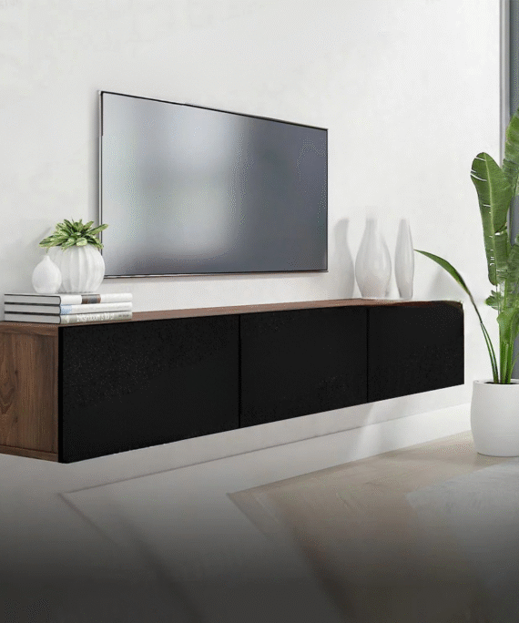 Meuble TV design suspendu RIYAD 180 cm - Marron Foncé et Noir