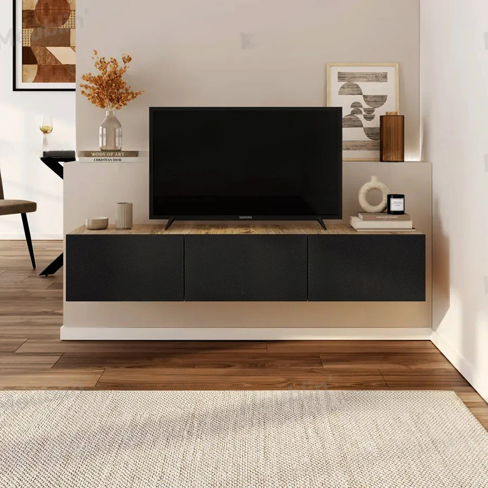 Meuble TV design suspendu CUPA 180 cm - Chêne et noir – Image 2