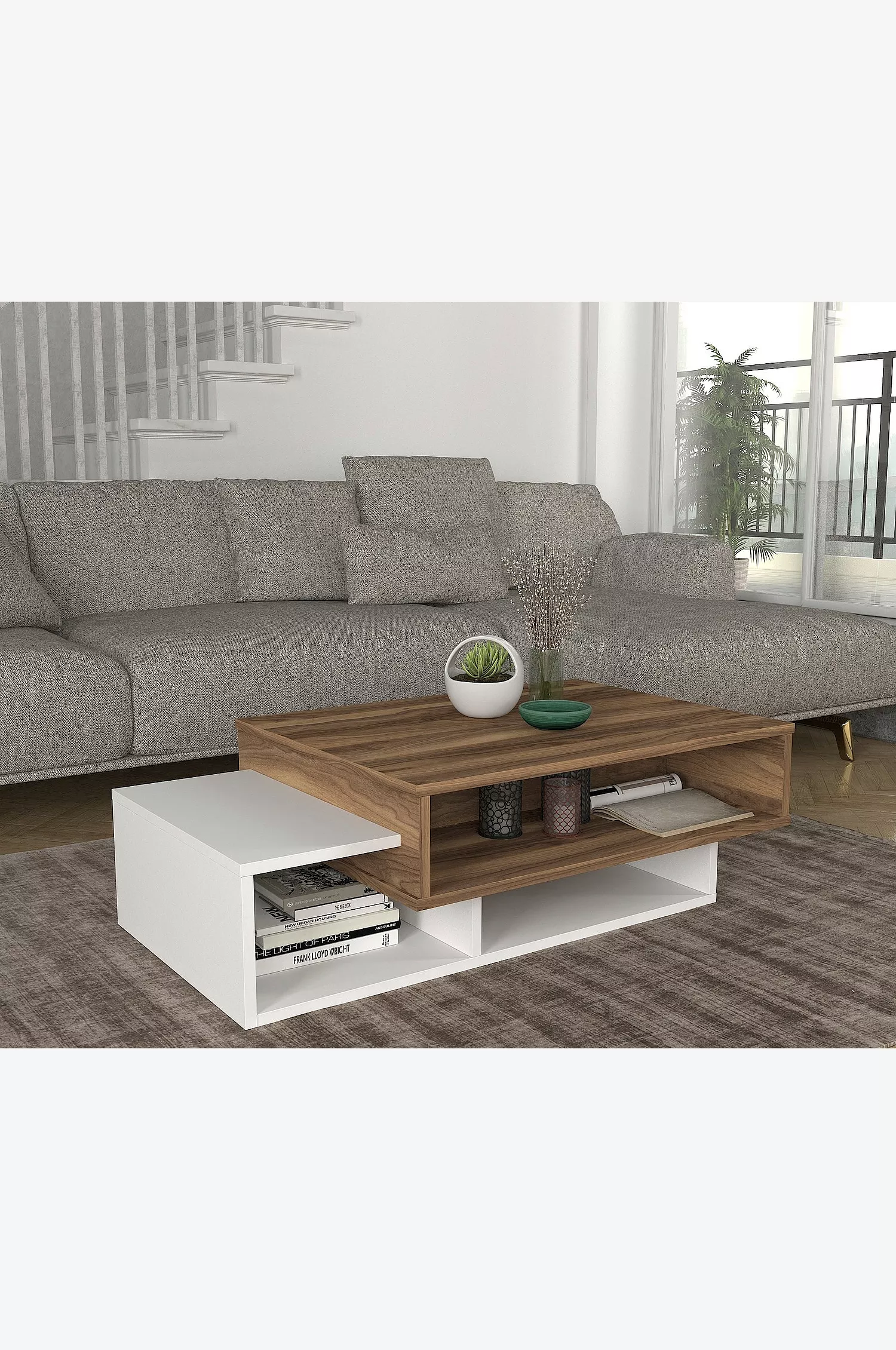 Table basse -TOKYO - Noyer et blanc 105cm – Image 6