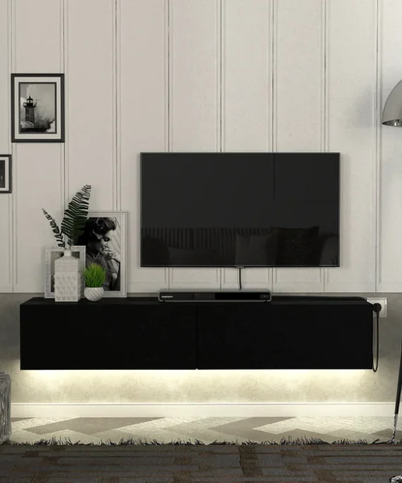 Meuble TV BLACK -noir avec éclairage LED-135cm