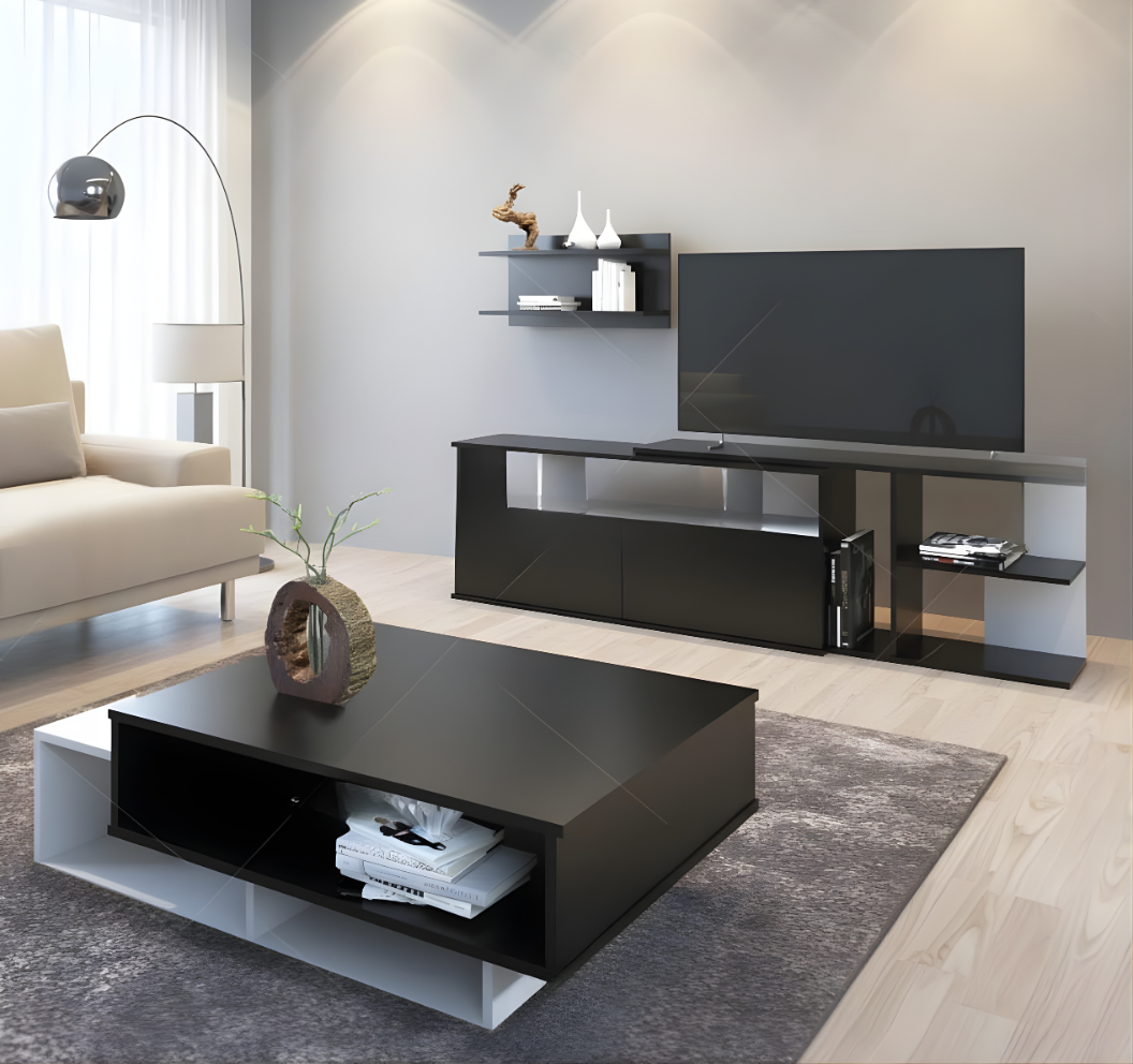 PACK MOVITA NOIR - Meuble TV avec Table basse-noir et blanc – Image 2