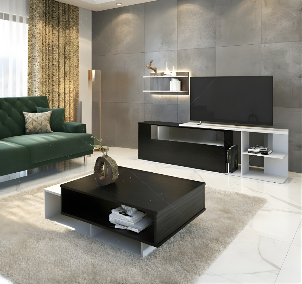 PACK MOVITA NOIR - Meuble TV avec Table basse-noir et blanc