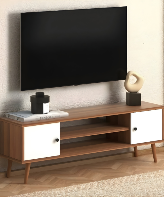 Meuble TV TIKO 120 cm - Noyer et blanc - salon et séjour