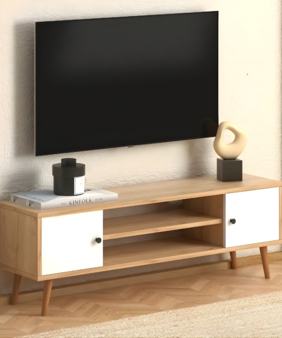 Meuble TV TIKO 120 cm - chêne et blanc - salon et séjour