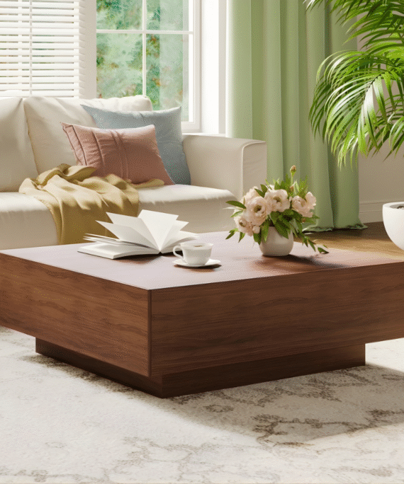 Table basse VARGAS moderne avec rangement pour salon, entièrement assemblée - 90 cm -