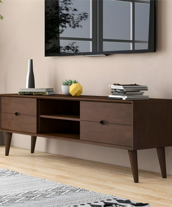 Meuble TV DUSTRO étagère 2 portes 160cm – Marron –